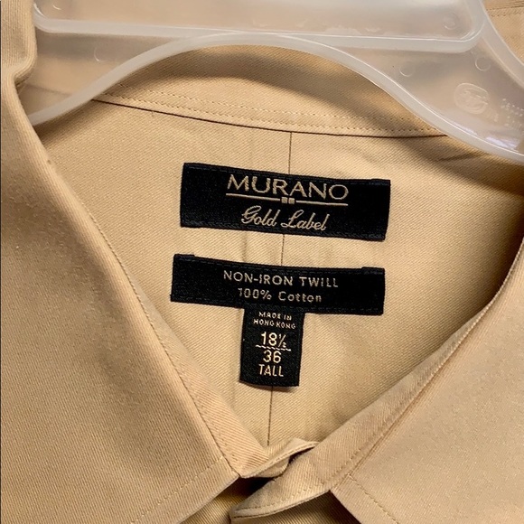 Murano Tan Non Iron Cotton Twill Long Sleeve Dress Shirt Size 18.50’ Tall - Picture 3 of 5